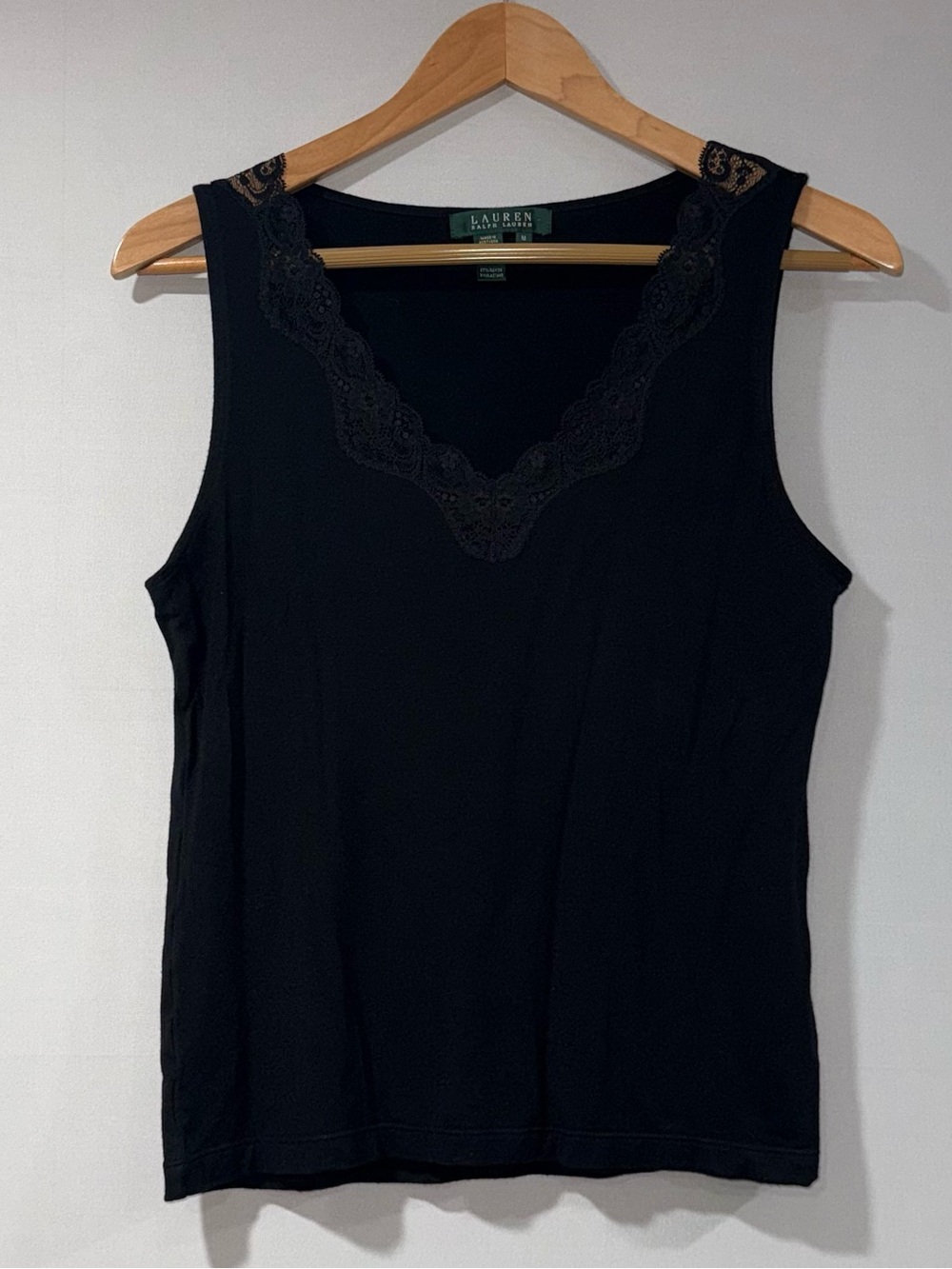 Ralph Lauren Black Lace-Trim V-Neck Sleeveless Tank